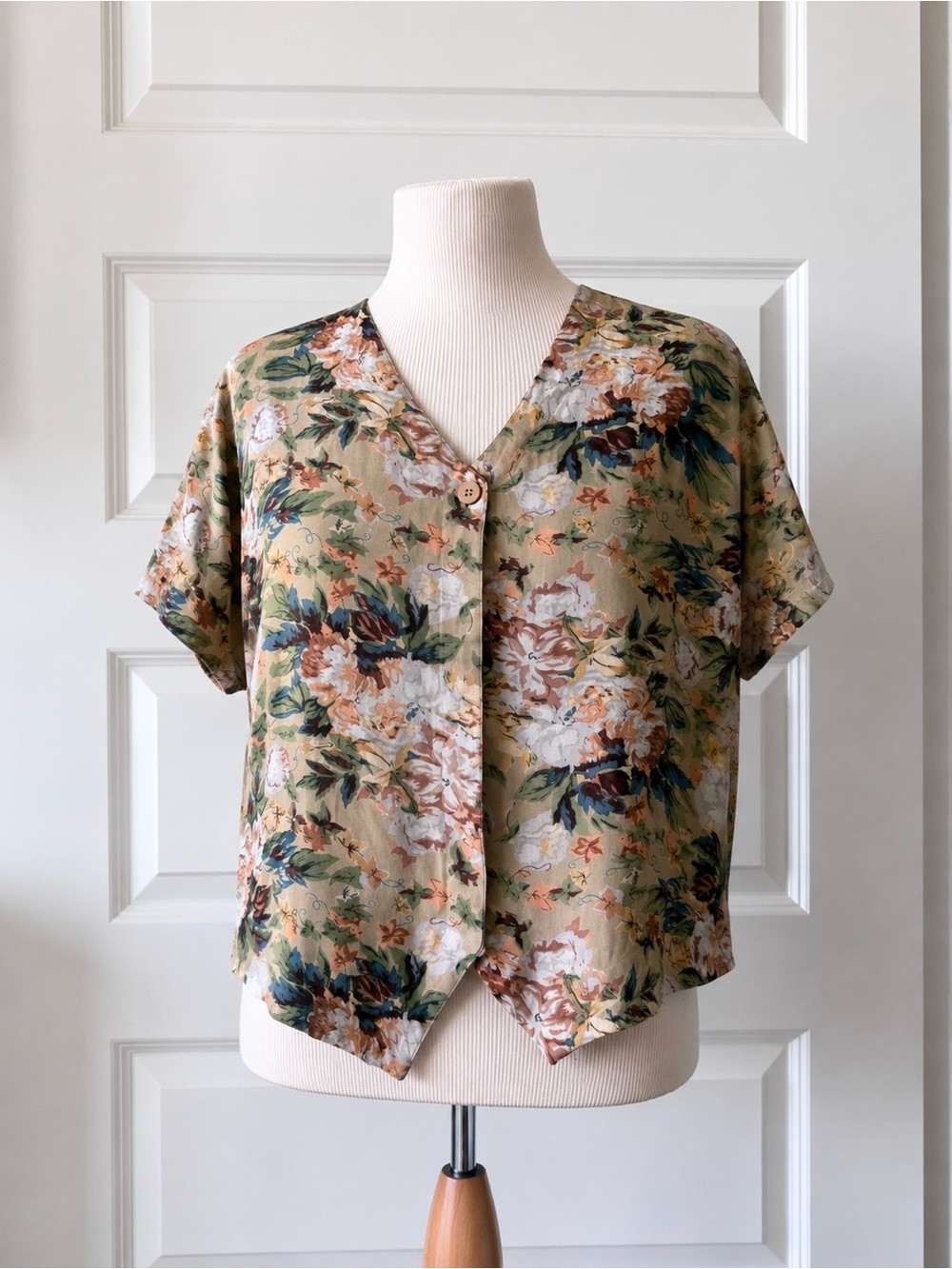 Vintage Rhythms Floral Rayon Button Front Blouse Cottagecore 90s Size Large
